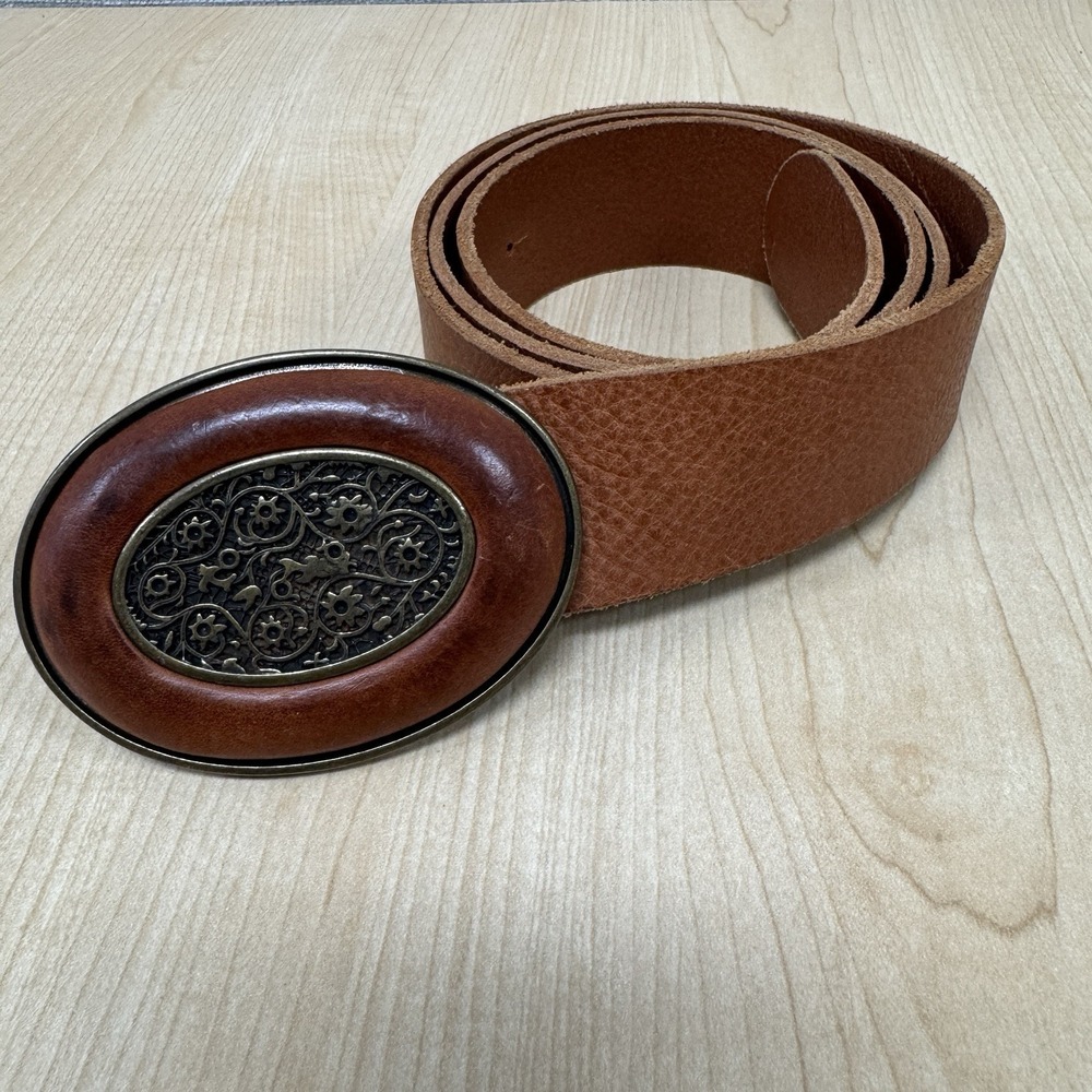 Vintage Fabio Corti Genuine Leather Italy Womens Belt Ornate Brass Buckle XL